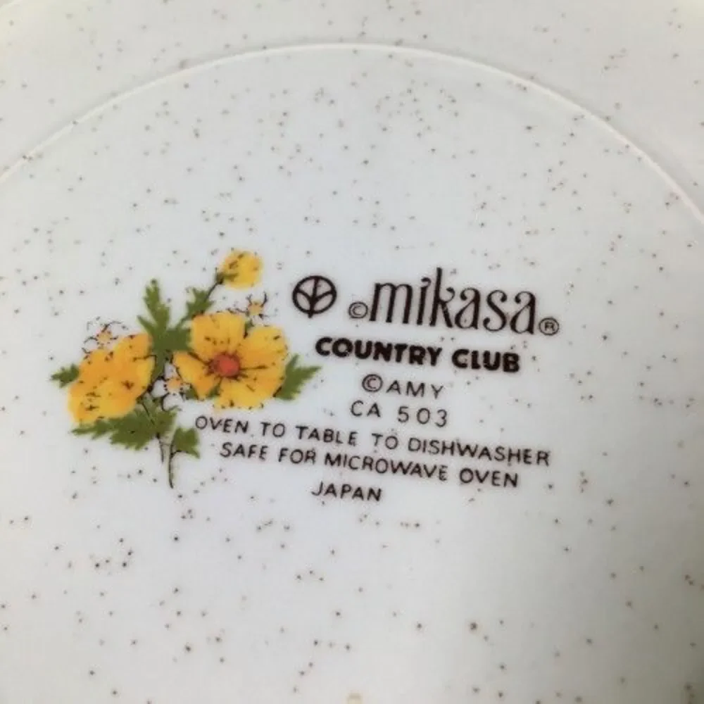 SET OF 4 Mikasa Country Club Amy Dinner Plates CA 503 Blue Yellow Floral 10 3/4